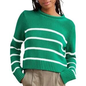 La Ligne Sweater Womens XL Green White Sakara Striped Chunky Knit‎ Rolled Neck
